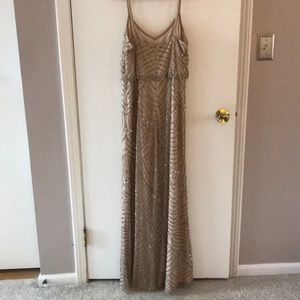 Adrianna Papell Champagne Beading Evening Gown